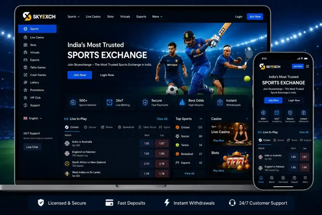 Skyexchange online sports exchange platform dashboard with mobile-friendly interface and live sports markets