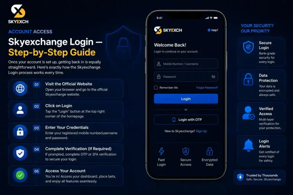 Secure Skyexchange login page with account access, password protection, and two-factor authentication features