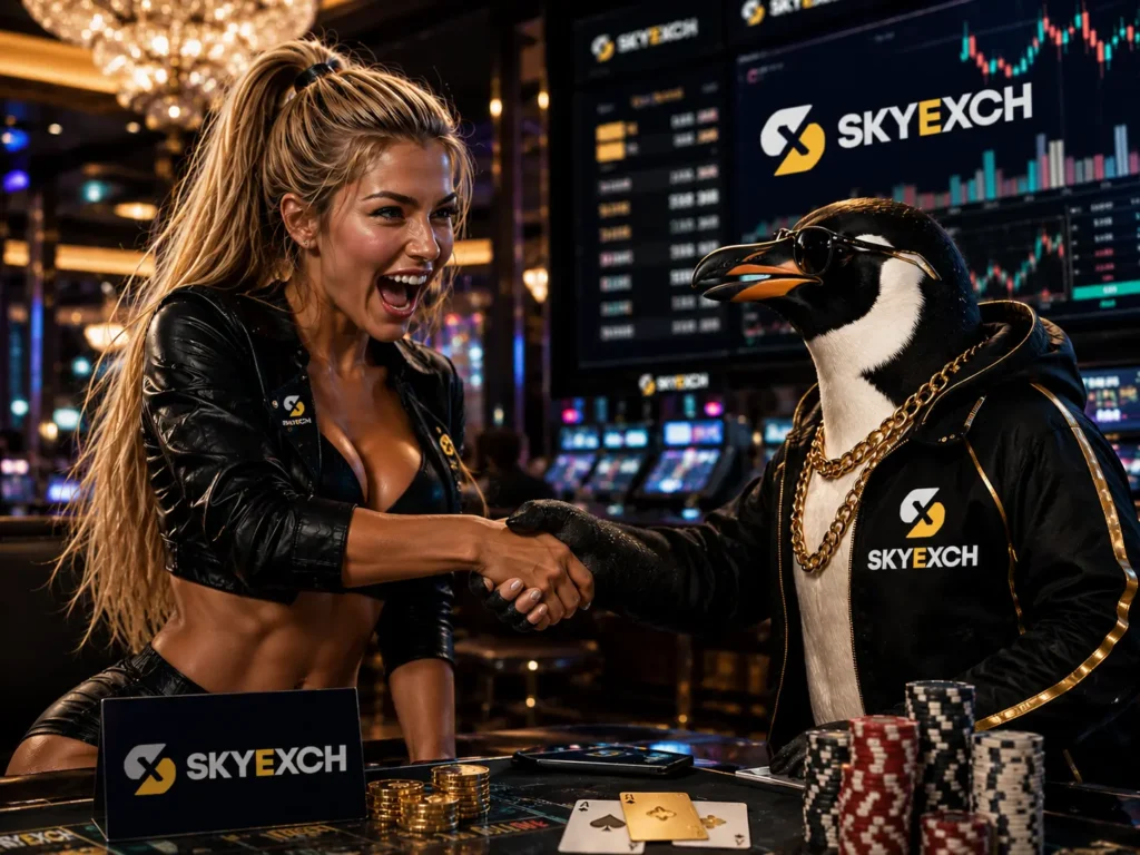 Celebratory handshake in a luxury casino