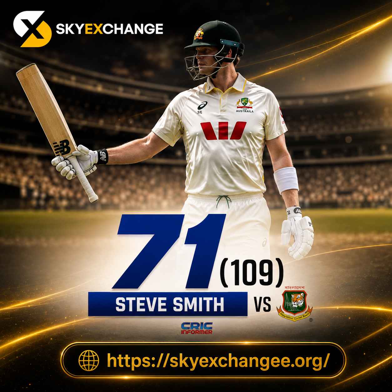 Australia vs Bangladesh Test smith Skyexchart