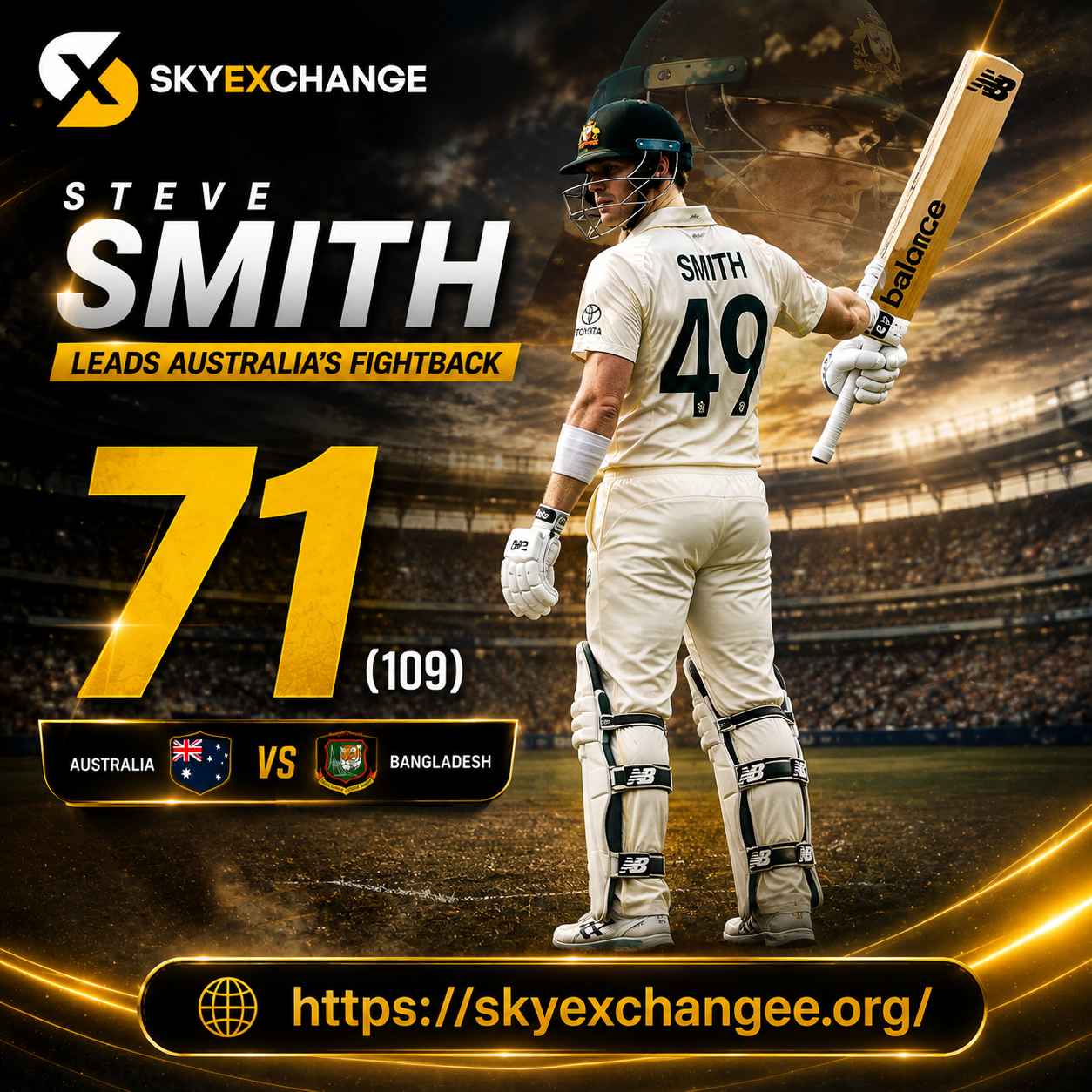 Bangladesh vs Australia Test smith Skyexchart