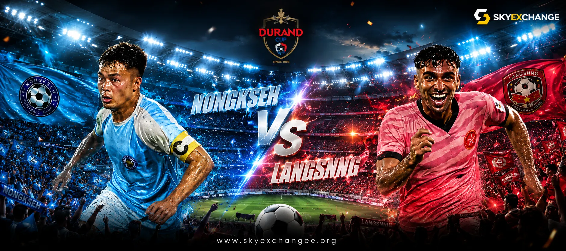 Nongkseh vs Langsning|Ultra-realistic football match banner.