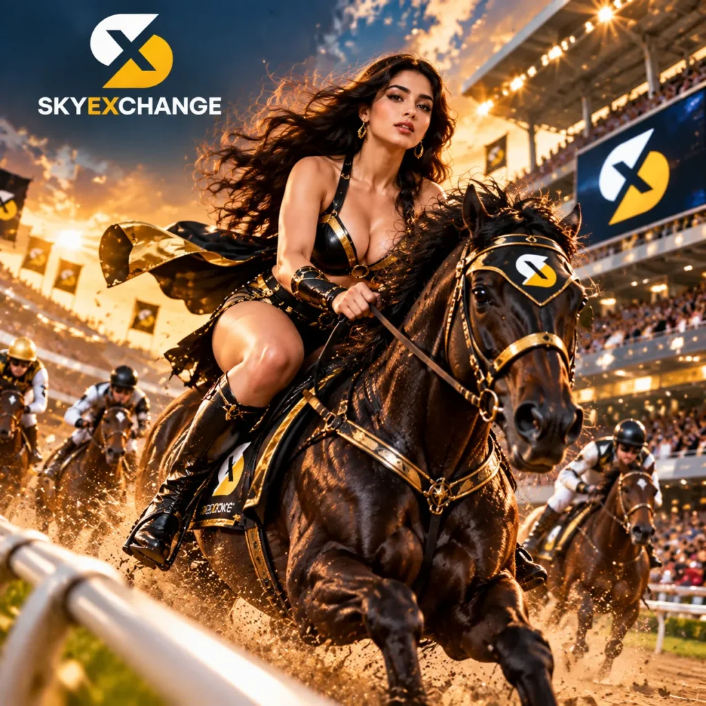 Skyexchange horse racing promotional image with rider