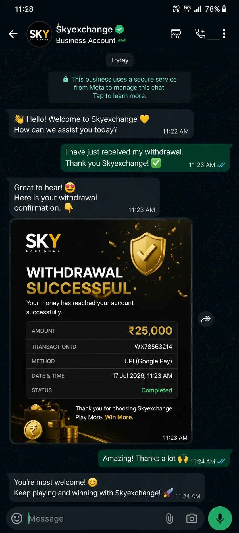 Skyexchange users schreenshoot